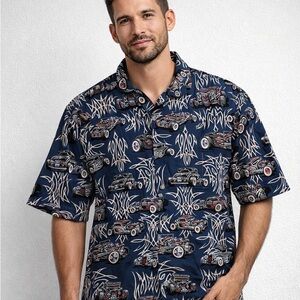 Reyn Spooner “Art of Eddy Y” Hot Rod Hawaiian Shirt XL Kustom Cars Rare